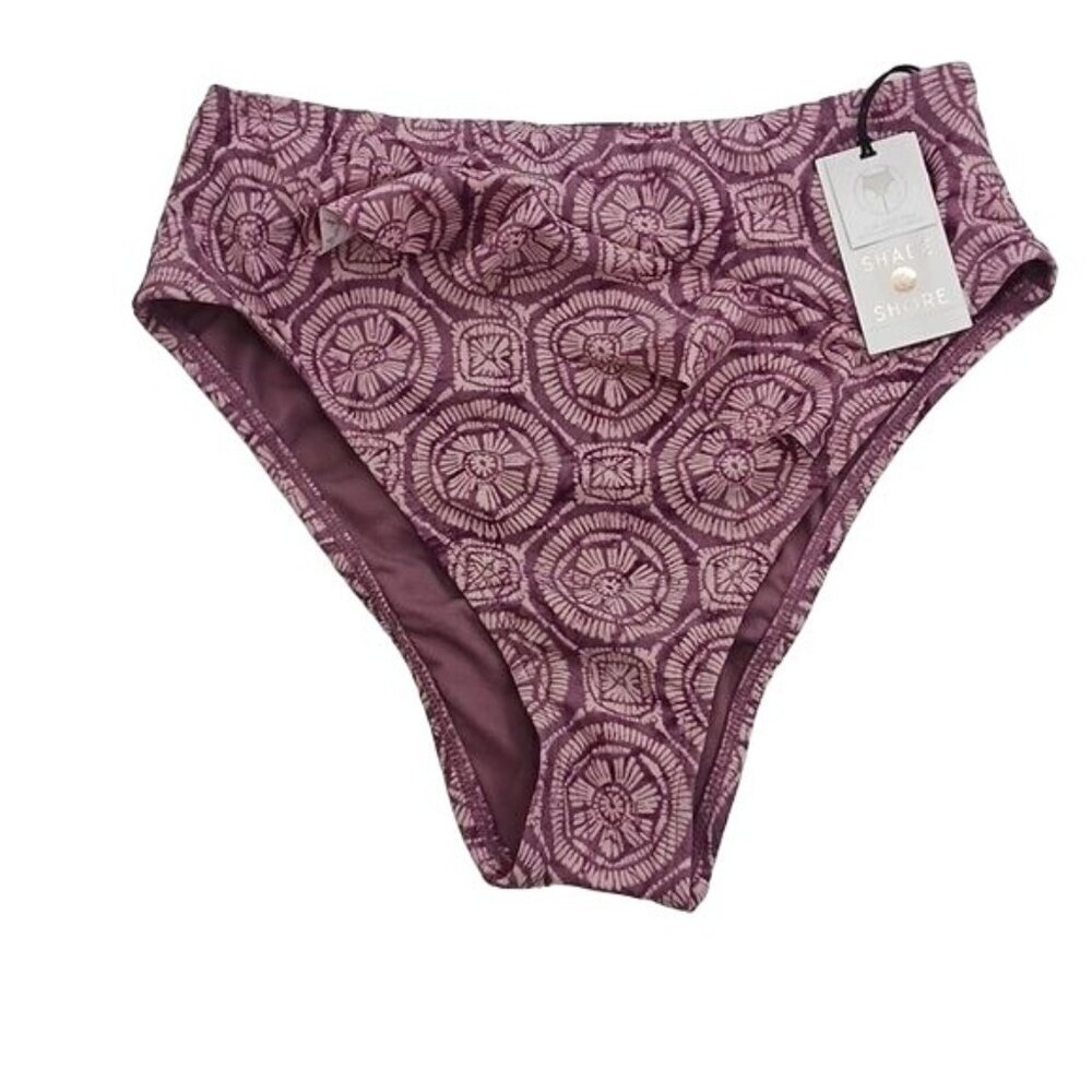Shade & Shore Womens High Waisted Bikini Bottom Cheeky Ruffle Pink Print Size S - Picture 2 of 8